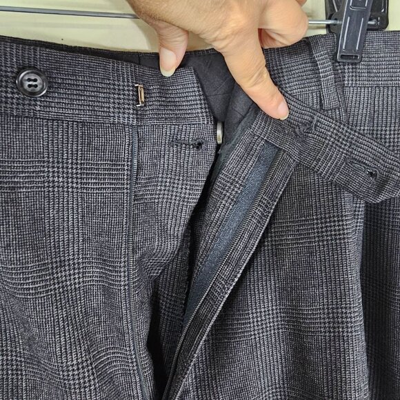 Brooks Brothers Wool-Cashmere Pleated Dress Pants 40x32 Gray Glen Plaid Cuffed - Picture 11 of 15